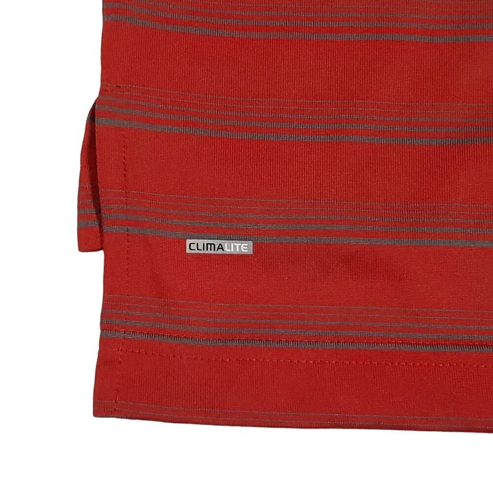 Adidas Golf Polo Shirt Climalite Short Sleeve Red Gray Stripes‎ Mens Size Large